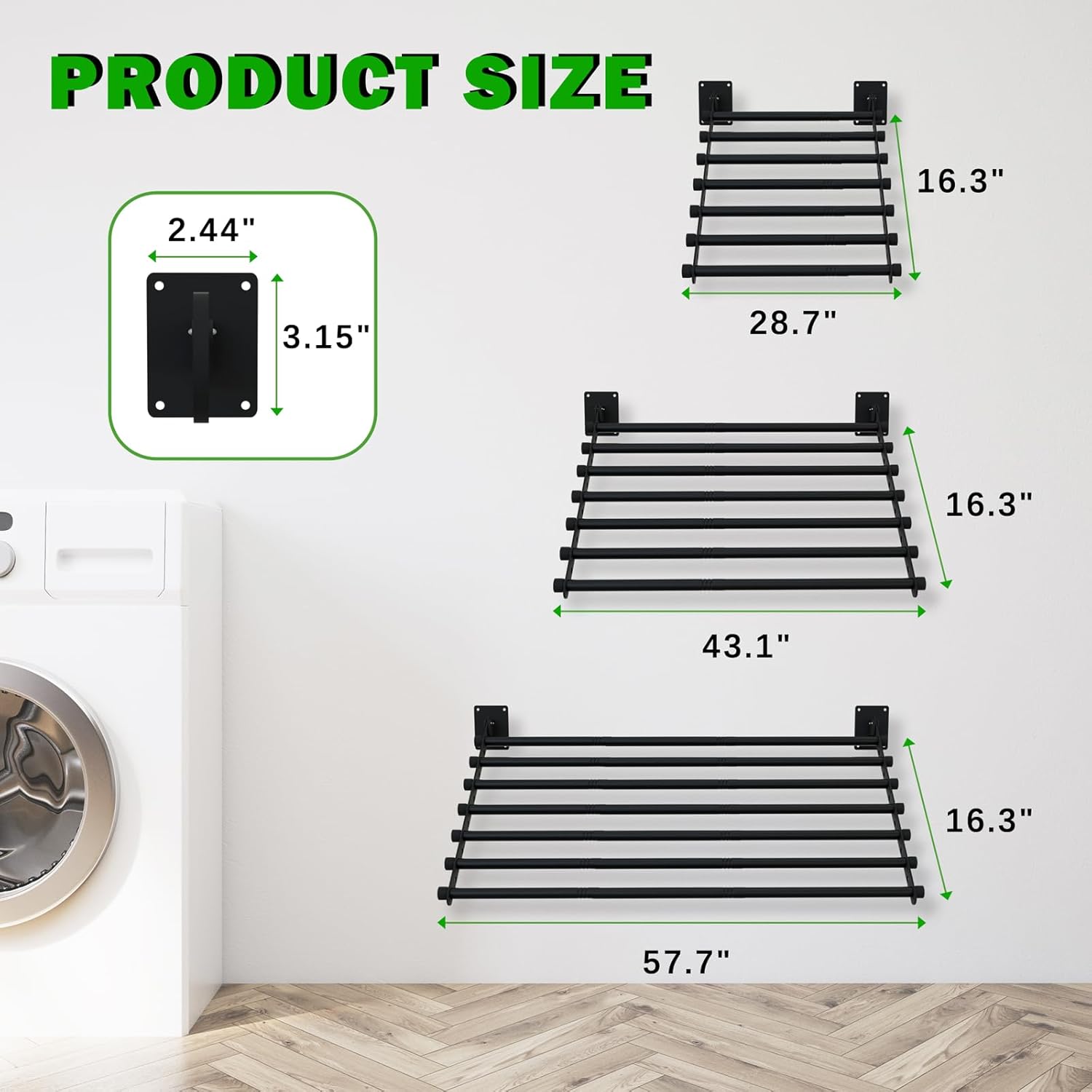 Wall Mounted Drying Rack, 57 Inches Wall Laundry Drying Rack Collapsible Indoor Clothes Drying Rack for Hanging Clothes