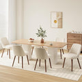Upholstered Dining Chairs Set of 6, Modern Fabric Kitchen Chairs with Back, Wood Legs for Kitchen Dining Room Restaurant, Beige