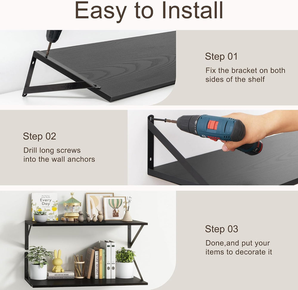 Floating Shelves 48 Inch Long, 10" Deep Floating Shelves, Black Wall She...