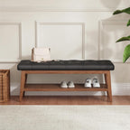 LEILISI Entryway Shoe Bench with Storage, End of Bed Bench, Microfiber Leather Upholstered Button-Tufted Seat Bench with Solid Wood Frame for Living Room, Bedroom (Black, 39.4'')