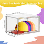 Hat Organizer Box, 2 Pack Hat Storage for Baseball Caps, Stackable Cap Hat Container Holder Rack with Magnetic Lids, Dustproof and Waterproof Acrylic Dispaly Case