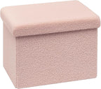 16.5 Folding Storage Ottoman Cube - Small Footrest with Sherpa Top, Multi-Functional Storage for Bedroom, Living Room, Pink