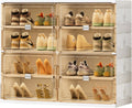 JEKO&JEKO 4 Tiers Foldable Shoe Rack Organizer Cabinet for Closet Entryway, Large Collapsible Shoe Storage Box with Magnetic Doors Fits Up to 16 Pairs (White)