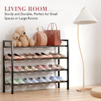Bumusty 4 Tier Expandable Shoe Rack for Closet, Black | 18"-33" Adjustable Shoe Rack for Entryway, Small Shoe Organizer for Dorm, Front Door, Sturdy Metal