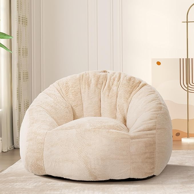 Giant Bean Bag Chair, Oversized BeanBag Couch for Adults, Large Bean Bag Sofa Chair with Filler, Shell-Shaped Floor Chair Soft & Cozy Couch with Back Support for Bedroom Living Room Dorm Apartment