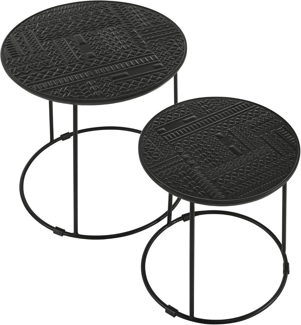 20" Sturdy Metal Frame Nesting Coffee Table, Boo Coffee Table with Embos...