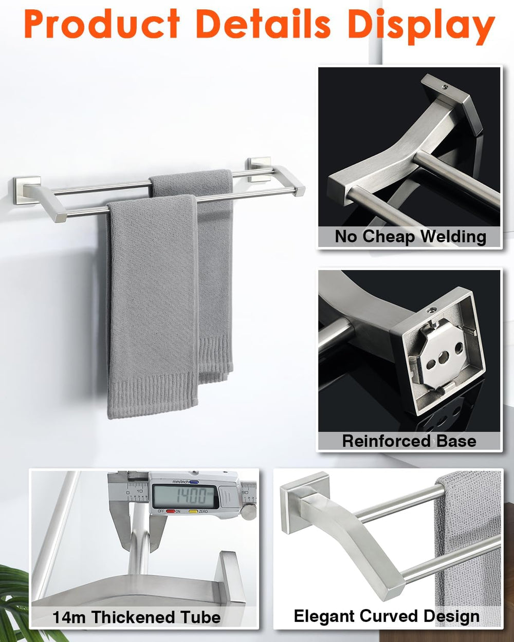 Alise Double Bath Towel Bar, 24" Towel Racks for Bathroom, Brushed Nickel