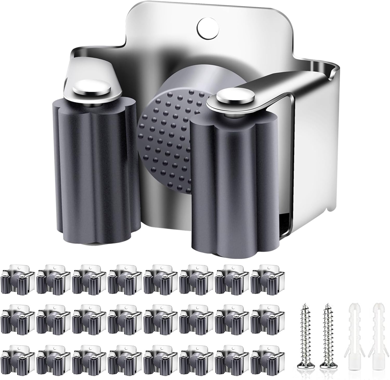 Verdenu 25 Pack Broom Holder Wall Mount, Mop and Broom Holder Wall Mount, Stainless Steel Command Mop Holder with Screws, Garden Tool Storage Organizer for Kitchen, Home, Bathroom, Garage, Grey