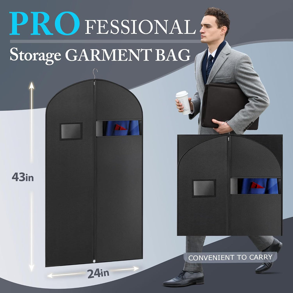 Hleelomi 5 Pack 43-in Garment Bag for Hanging Clothes Black Suit Bag | Garment Bags for Travel and Closet Storage, Suit Bag Travel with Zipper and Visible Transparent Window