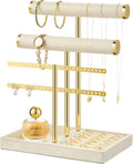 3 Tier Bracelet Holder Display - Detachable T Bar Beige Velvet Bracelet Holder, Jewelry Holder Organizer for Bracelet, Necklace, Earrings, Rings