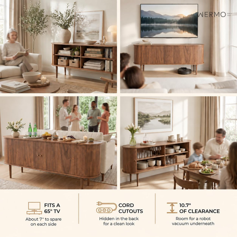 WERMO 71'' Fluted Sideboard Buffet Cabinet with Sliding Doors and Adj...