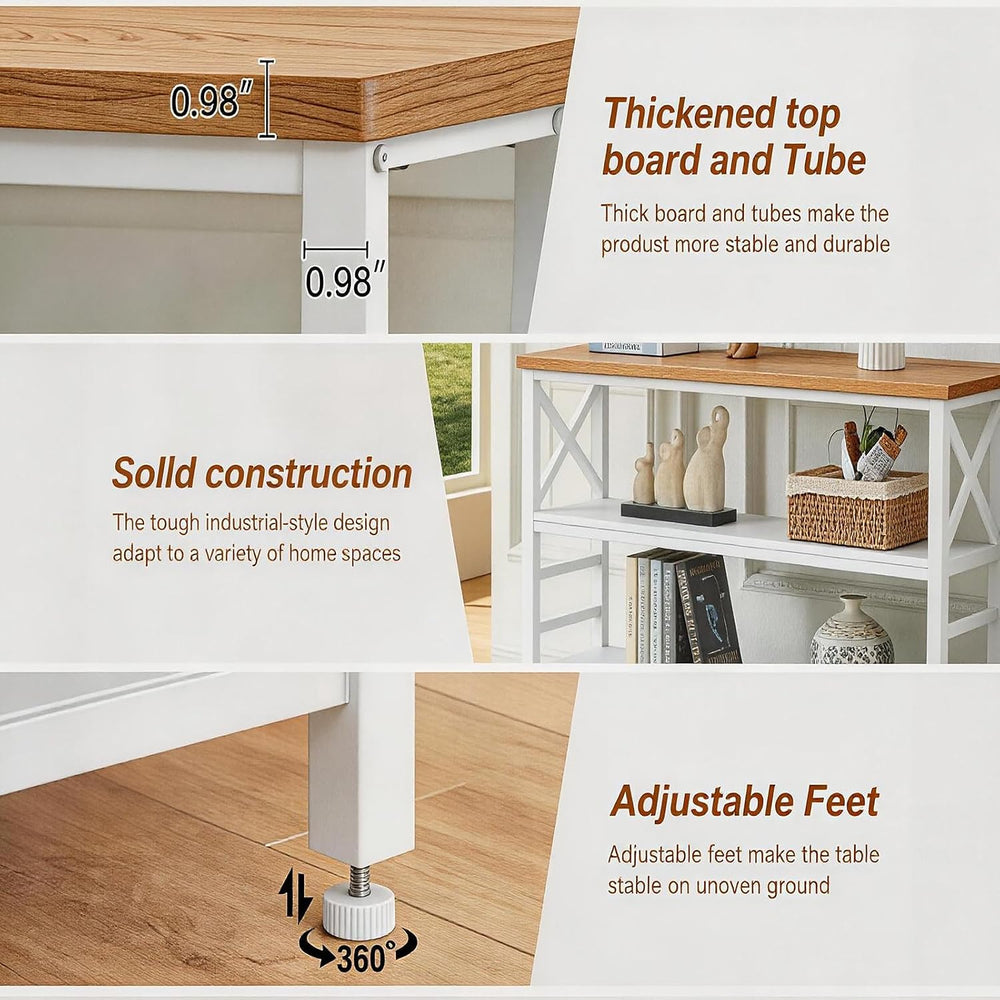 Hombazzar 3-Tier Sofa Table,Console Tables for Entryway,White & Brown 47&...