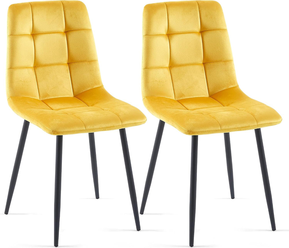 NORDICANA Yellow Velvet Dinner Chairs Set of 2, Modern Armless Biscuit Tufted...