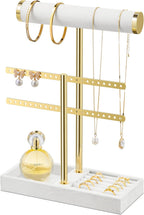 2 Tier Bracelet Holder Display - Detachable T Bar White Velvet Bracelet Holder, Jewelry Holder Organizer for Bracelet, Necklace, Earrings, Rings