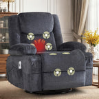 Swivel Recliner Chair for Adults,Oversized Rocker Recliner with Massage and Lumbar Heat,Rocking Chair with Side Pocket,2 Cup Holders,for Living Room