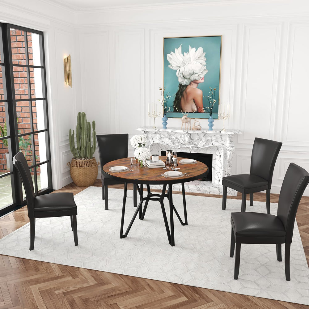 Set of 2 Black Dining Chairs, Modern Upholstered Parsons Chairs with Wooden L...