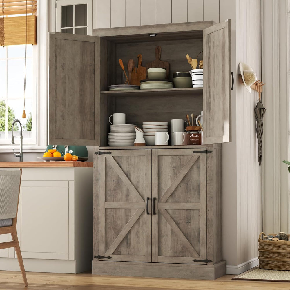 Farmhouse Kitchen Pantry Cabinet,69.1" Tall Kitchen Storage Cabinet with...