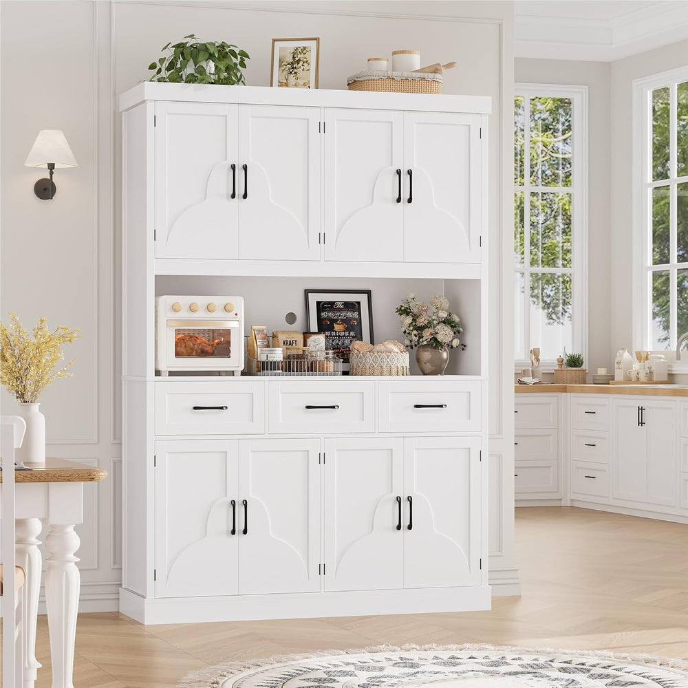 HITHOS 55“W Kitchen Pantry Cabinet, 76" Tall Hutch Storage Cabinet, Whit...