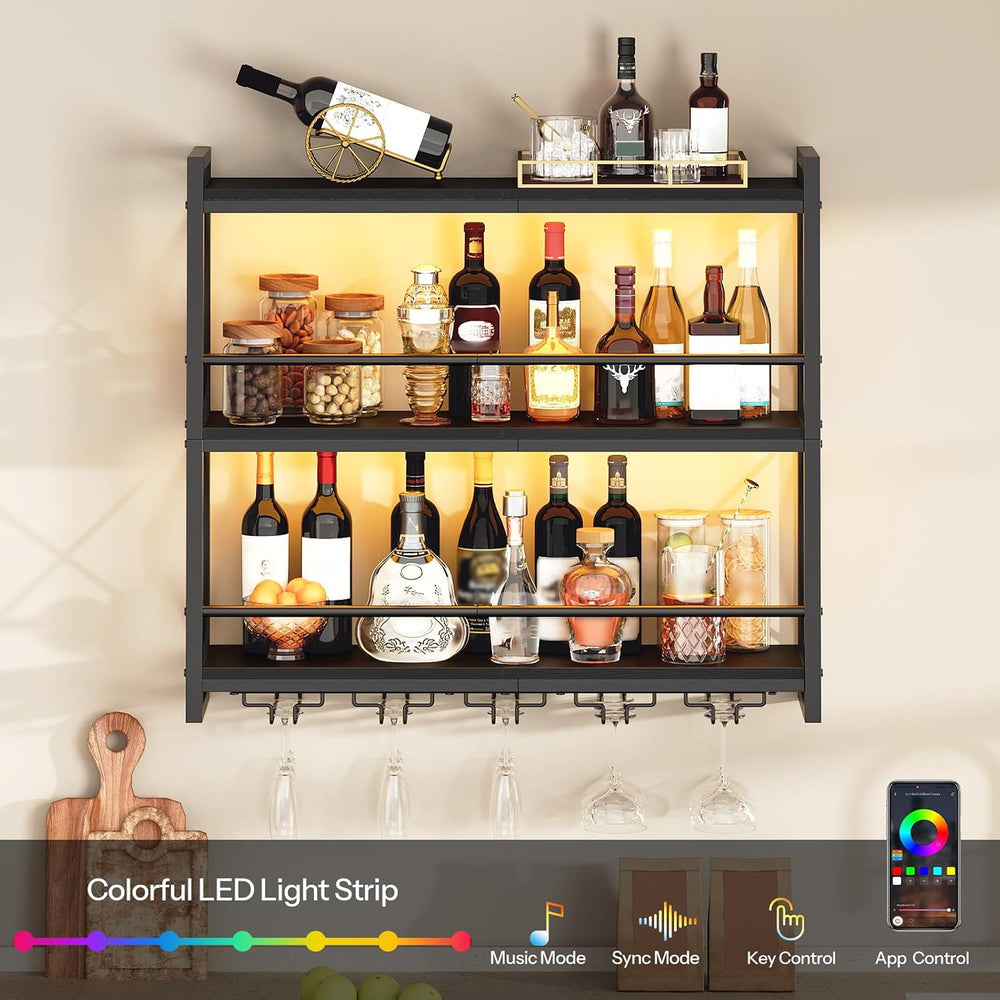 HOOBRO Wine Rack Wall Mounted, 4-Tier Wall Wine Bottle Rack with LED Light | ...