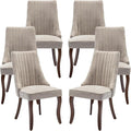 Beige Mid Century Dining Chairs Set of 6, Modern Kitchen & Dining Room Chairs Set of 6, Fabric Upholstered Kitchen Chairs, Sillas de Comedor, Wood Legs (Beige, 6 Pcs)