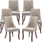 Beige Mid Century Dining Chairs Set of 6, Modern Kitchen & Dining Room Chairs Set of 6, Fabric Upholstered Kitchen Chairs, Sillas de Comedor, Wood Legs (Beige, 6 Pcs)