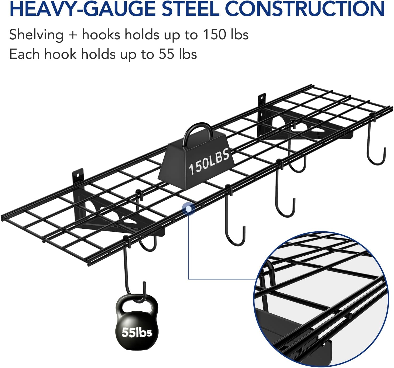 FLEXIMOUNTS Garage Wall Shelving, 1x4 ft, Includes 6 Bike Hooks, Wall Shelf Garage Organization System w/Bike Hangers, Storage Rack, Floating Shelves, 150 lbs Weight Capacity (1 Pack), Classic Series
