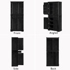 SOFTSEA Kitchen Pantry Cabinet with 6 Door Shelves and 2 Drawers, Farmhouse Embossed Texture Cupboard Cabinet with 3 Pull Out Organizers, Kitchen Hutch for Dining Room Living Room, Black
