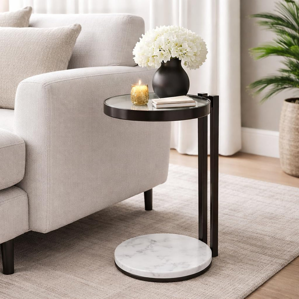 Black Drink Table with Glass Top & White Marble Base | Decorative Modern ...