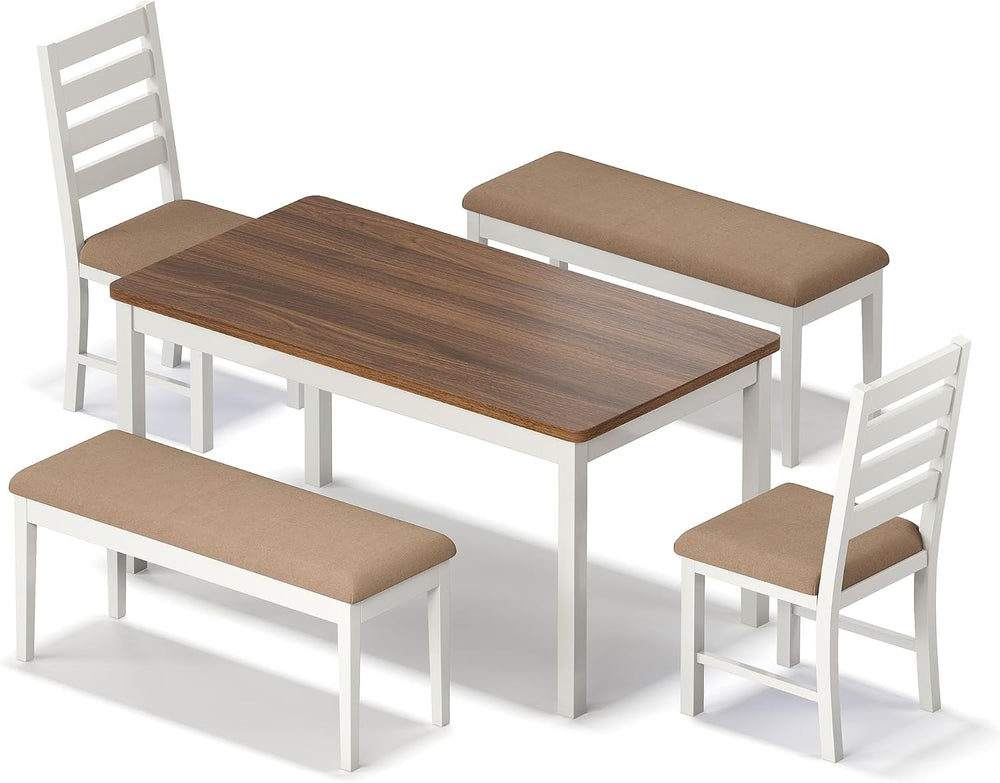 ROCSUMOO 5-Piece Dining Table and Chair Set with 2 Chairs & 2 Benches,Brown