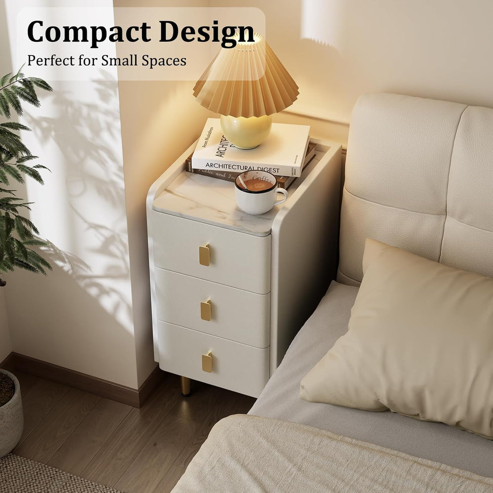 AQIMUELE Narrow Nightstand with Drawers, Narrow Side Table Leather, Small Bed...