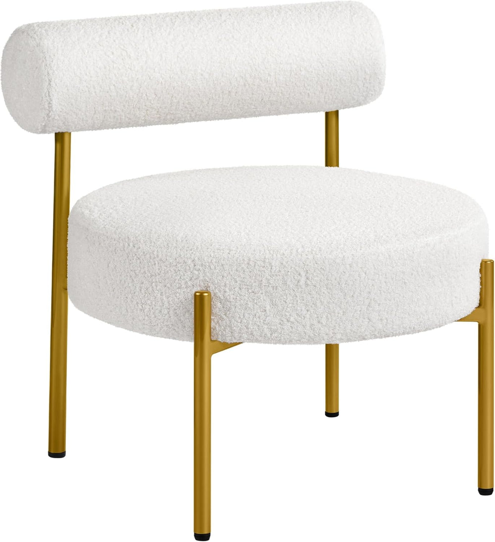 Yaheetech Accent Chair, Modern Tufted Vanity Chair, White | Boucle Fabric Van...