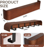Wall Coat Rack Floating Shelves Modern Coat Rack Wall Mount with Storage Entryway Shelf Wooden Hanger 20 Inch 4 Hidden Metal Hooks for Living Room Bedroom (Walnut Color, 5 Hooks)