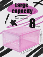 6 Pack Hat Organizer Box, Stackable Clear Baseball Caps Holder Box Containers with Magnetic Door for Hats Snapback Cap Storag, Hat Rack Display Case, Holds 8 Hats Each (Pink)
