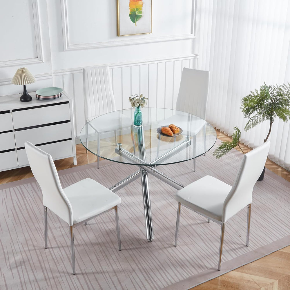Modern Dining Room Table for 4 People, 36" Round Dining Table with Silve...