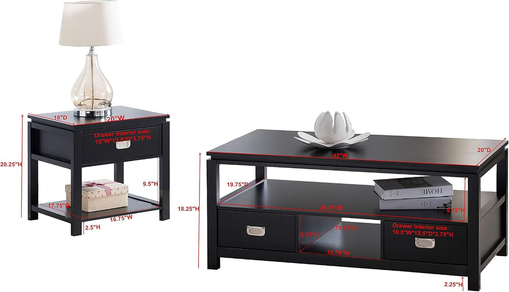 Kings Brand Furniture 3 Piece Black Finish Wood Storage Occasional Table Set,...