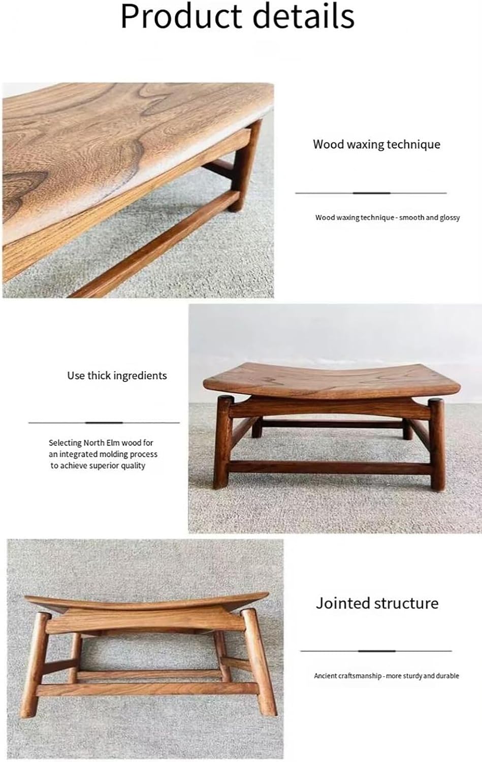 Solid North Elm Wood Shoe Changing Stool, Hand-Carved, Waxed Finish, Jointed ...
