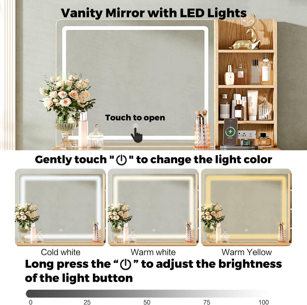 47“Makeup Vanity Desk with Mirror and Lights, Vanity Desk with 7 Drawers &amp...