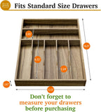 Acacia Wood Silverware Drawer Organizer, Kitchen Utensil Cutlery Drawer Organizer with Grooved Dividers, Flatware Organizer Silverware Tray Holder for Spoon, Fork, 13''x16.9'' (7 Slots)