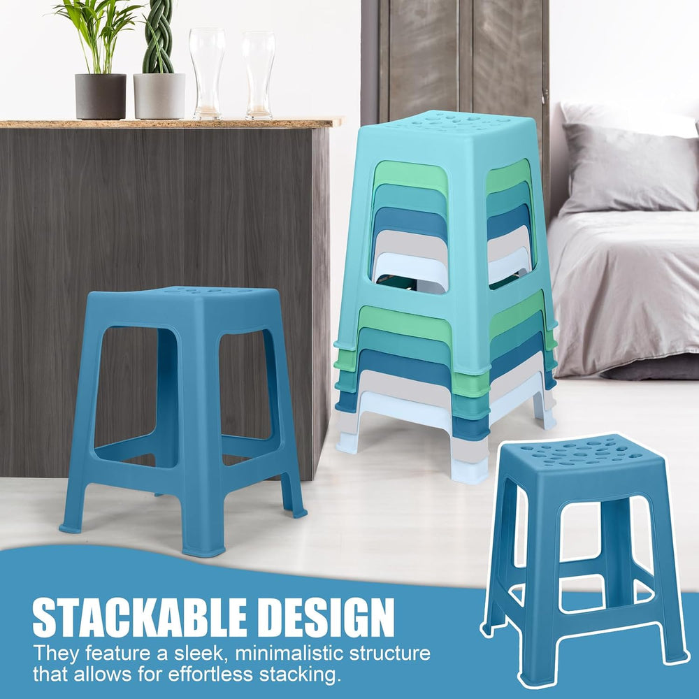 TURSTIN 6 Pack Plastic Stools 16.9 Inch Nesting Stools 6 Color Portable Backl...