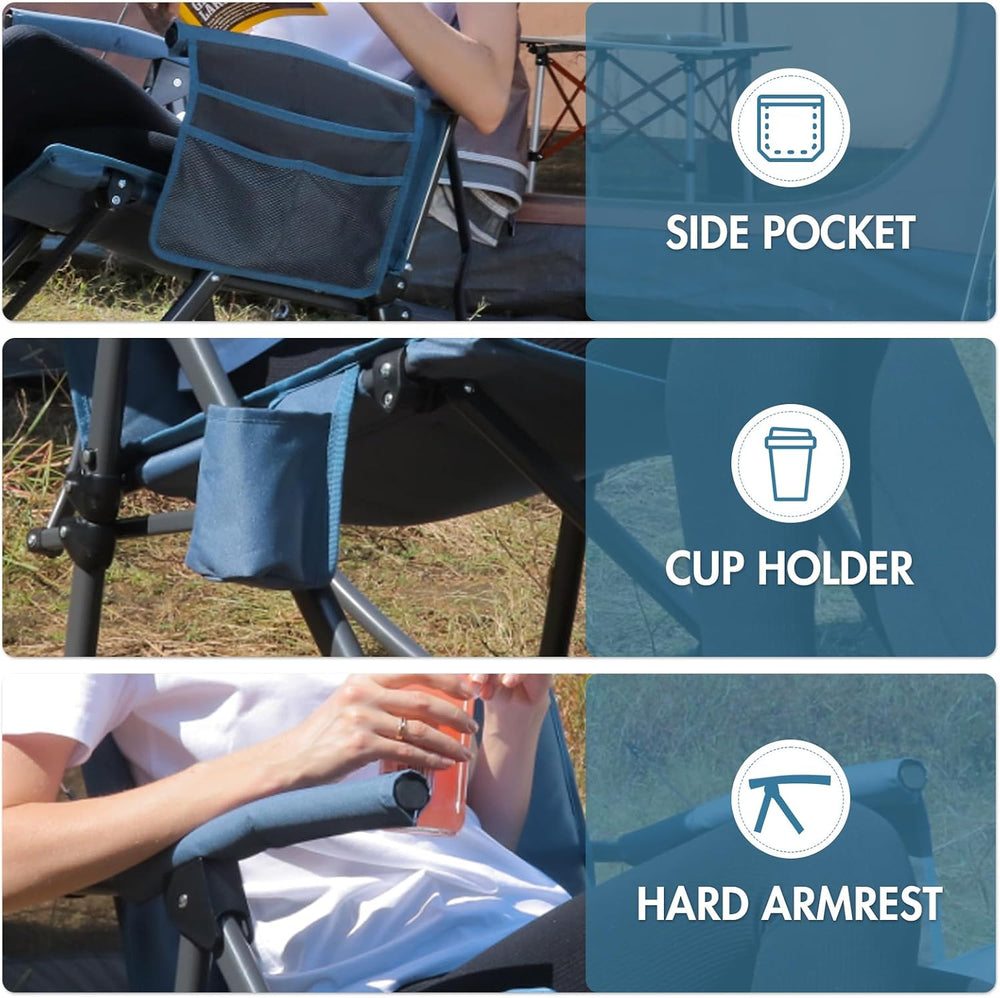 Portal Oversized Folding Rocking Camping Chair Portable Outdoor 400 lb Blue