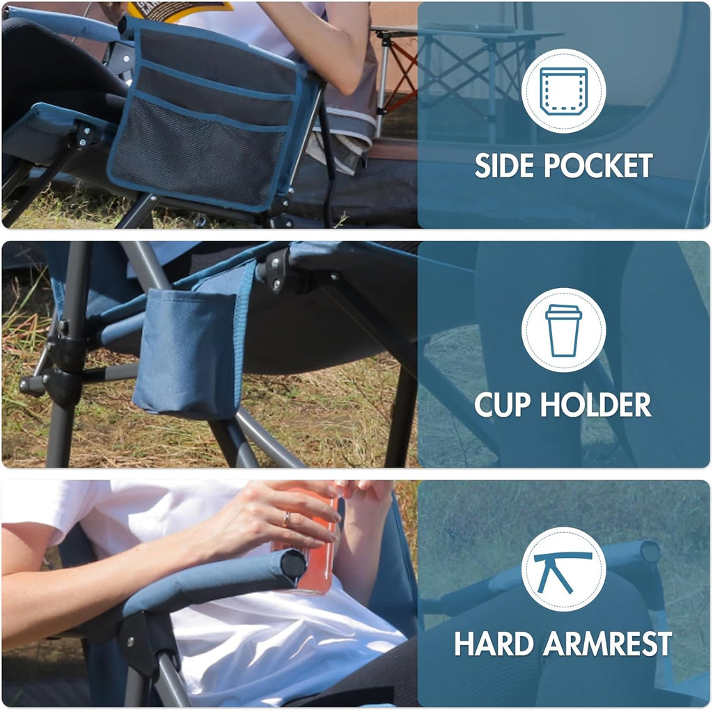 Portal Oversized Folding Rocking Camping Chair Portable Outdoor Rocker with High Back Hard Armrests Carry Bag, Supports 400 lbs