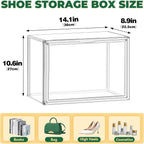 12 Pack X-Large Acrylic Display Case, Size 14 Clear Shoe Box Stackable Sneaker Display Case with Magnetic Lid Multipurpose Storage Bin for Closet for Purses, Handbags, Cosmetics, Collectibles