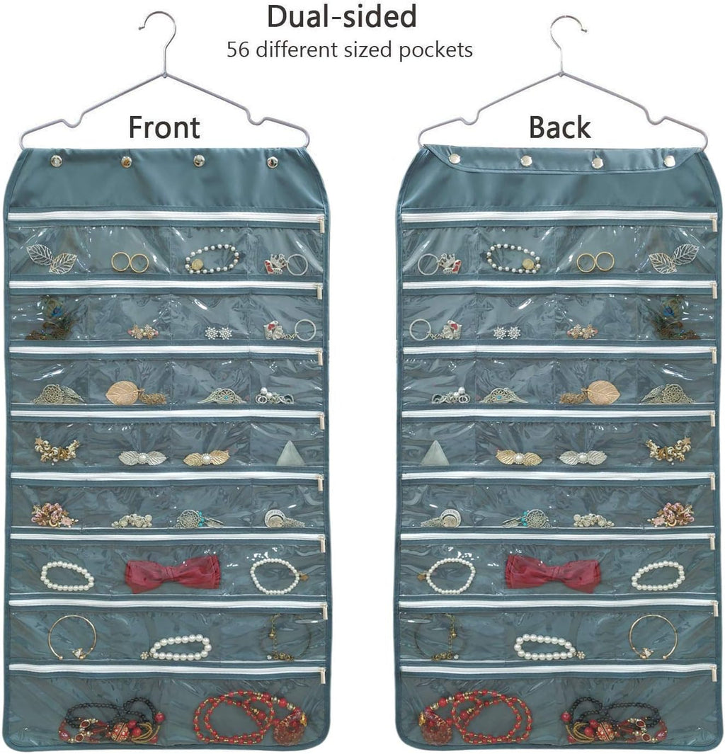 BB Brotrade Hanging Jewelry Organizer,Accessories Organizer,56 Zipper Pocket Organizer for Holding Jewelries (Grey-Zipper)