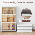 720Qt Stackable Storage Bins with Lids, 6 Pack Large Collapsible Bins with Wheels, Plastic Cabinet with Doors, Foldable Closet Organizers and Storage for Home, Dorm, Office, White