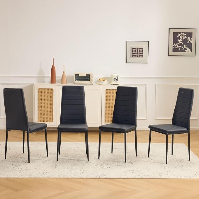 Karl home Dining Chairs Set of 4, PU Leather Balck Kitchen Chairs with Padded...
