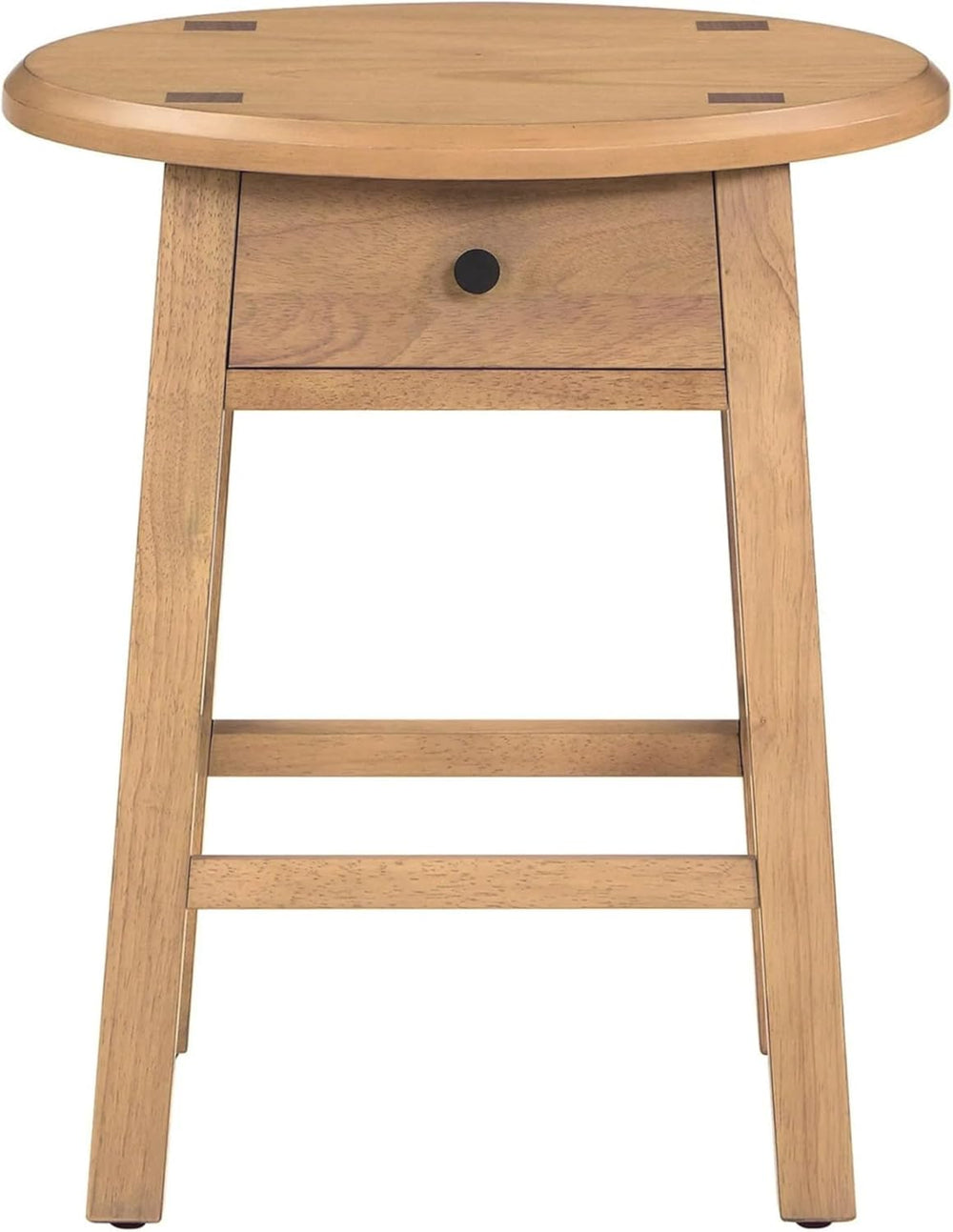 Solid Rubberwood Round Side Table with Drawer, Natural Oak Painted Finish Sof...