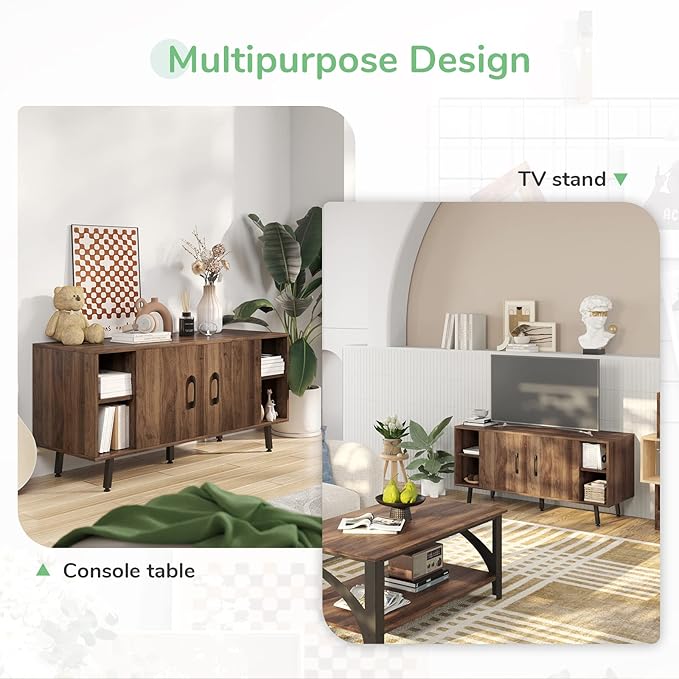Novilla Modern Industrial TV Stand for 50 Inches TV, Classic Entertainment Center with Two Adjustable Shelves, Home Farmhouse TV Media Console Table for Living Room Bedroom, Walnut
