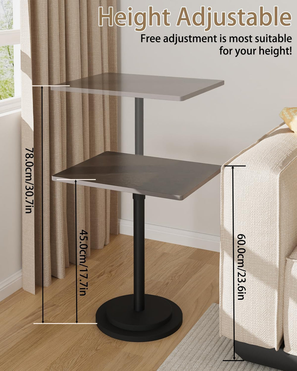 Small Side Table, Height Adjustable Nightstand, Square Indoor Metal Plant Sta...