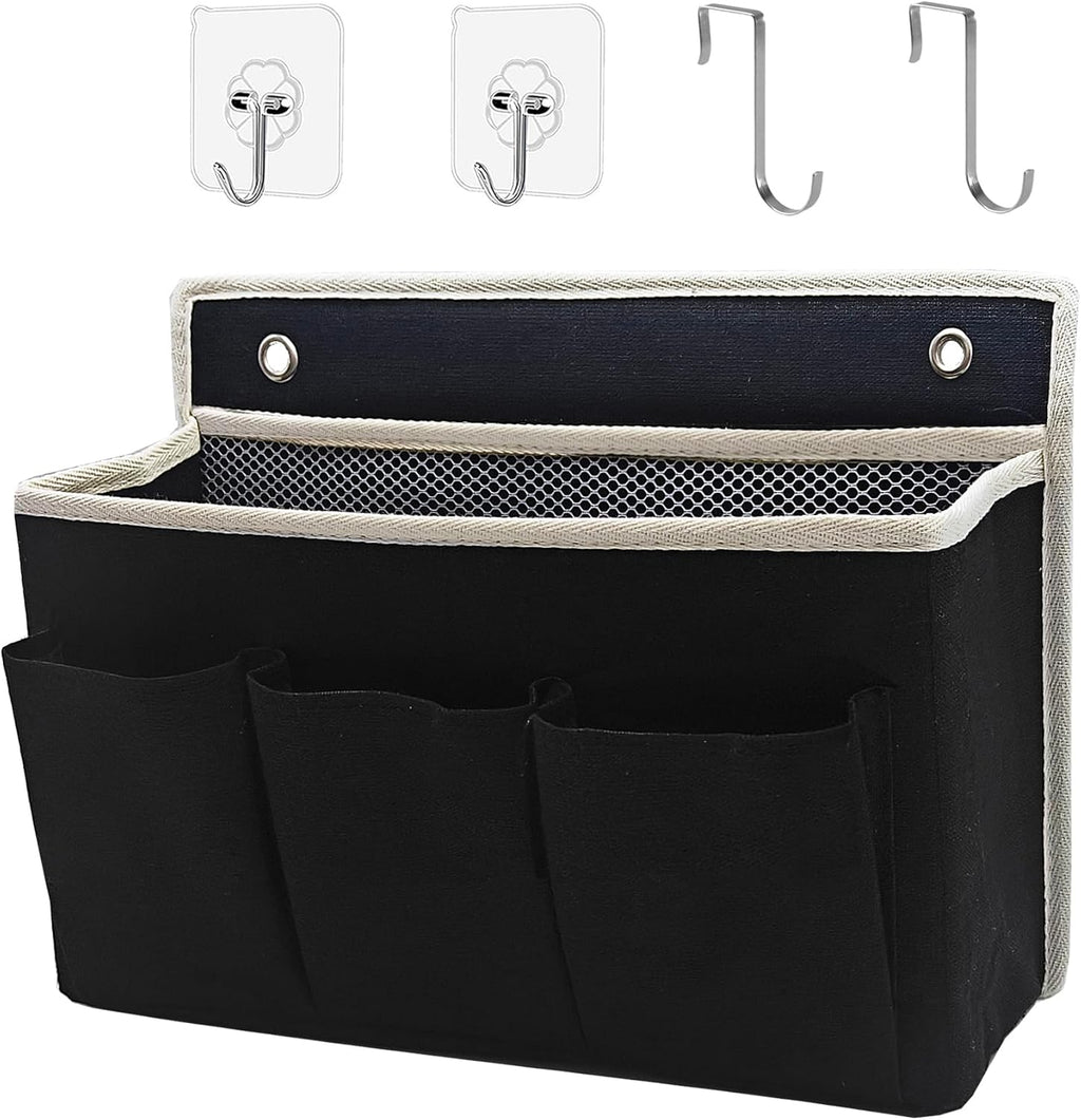 Wall Hanging Organizer Bag/Hanging Baskets with Large Mesh Compartment & 3 Pockets，Over the Door Organizer Space Saving Storage for Bedroom,RV Camper, Closet (Black-1pack)