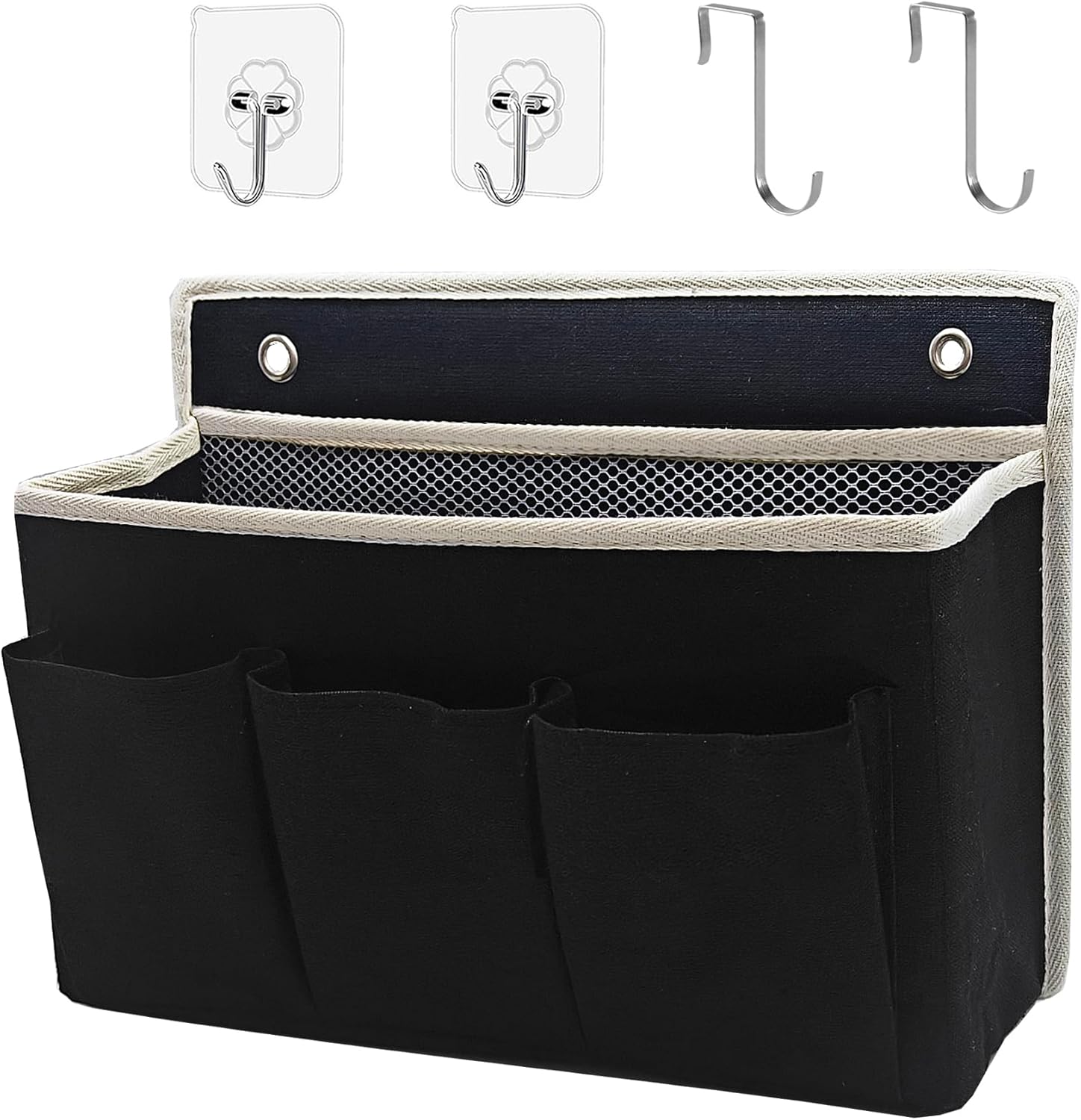 Wall Hanging Organizer Bag/Hanging Baskets with Large Mesh Compartment & 3 Pockets，Over the Door Organizer Space Saving Storage for Bedroom,RV Camper, Closet (Black-1pack)